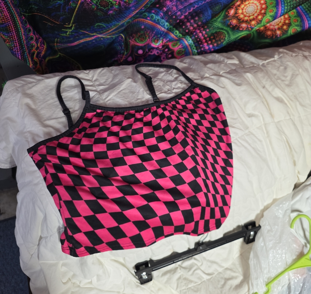 SHEIN Pink and Black Checkerboard Tank Top